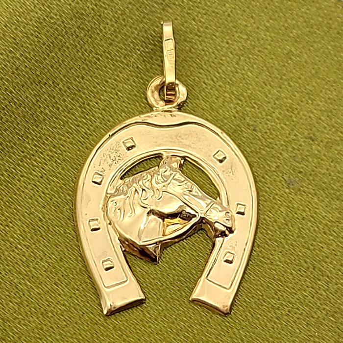 Unisex Pendant Yellow Gold 18ct (750, 18K) Unique Lucky Horseshoe Pendant