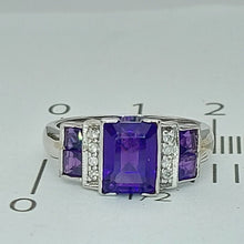 Load image into Gallery viewer, Ladies Ring 9ct (375, 9K) White Gold Natural Amethyst &amp; Diamond(8pts) Dress Ring
