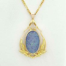 Load image into Gallery viewer, Ladies Necklace 9ct (375, 9K) Yellow Gold Natural Opal Leaf Framed Pendant
