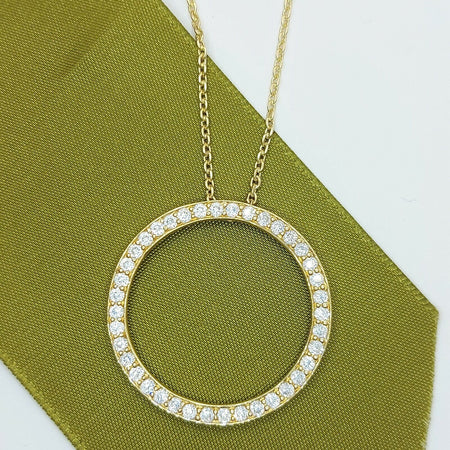 Ladies Necklace 14ct (585,14K) Yellow Gold Diamante Circle Pendant Necklace