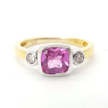 Load image into Gallery viewer, Ladies Ring 9ct (375, 9K) Yellow Gold Ladies Pink Created Sapphire Ring
