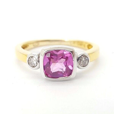 Ladies Ring 9ct (375, 9K) Yellow Gold Ladies Pink Created Sapphire Ring