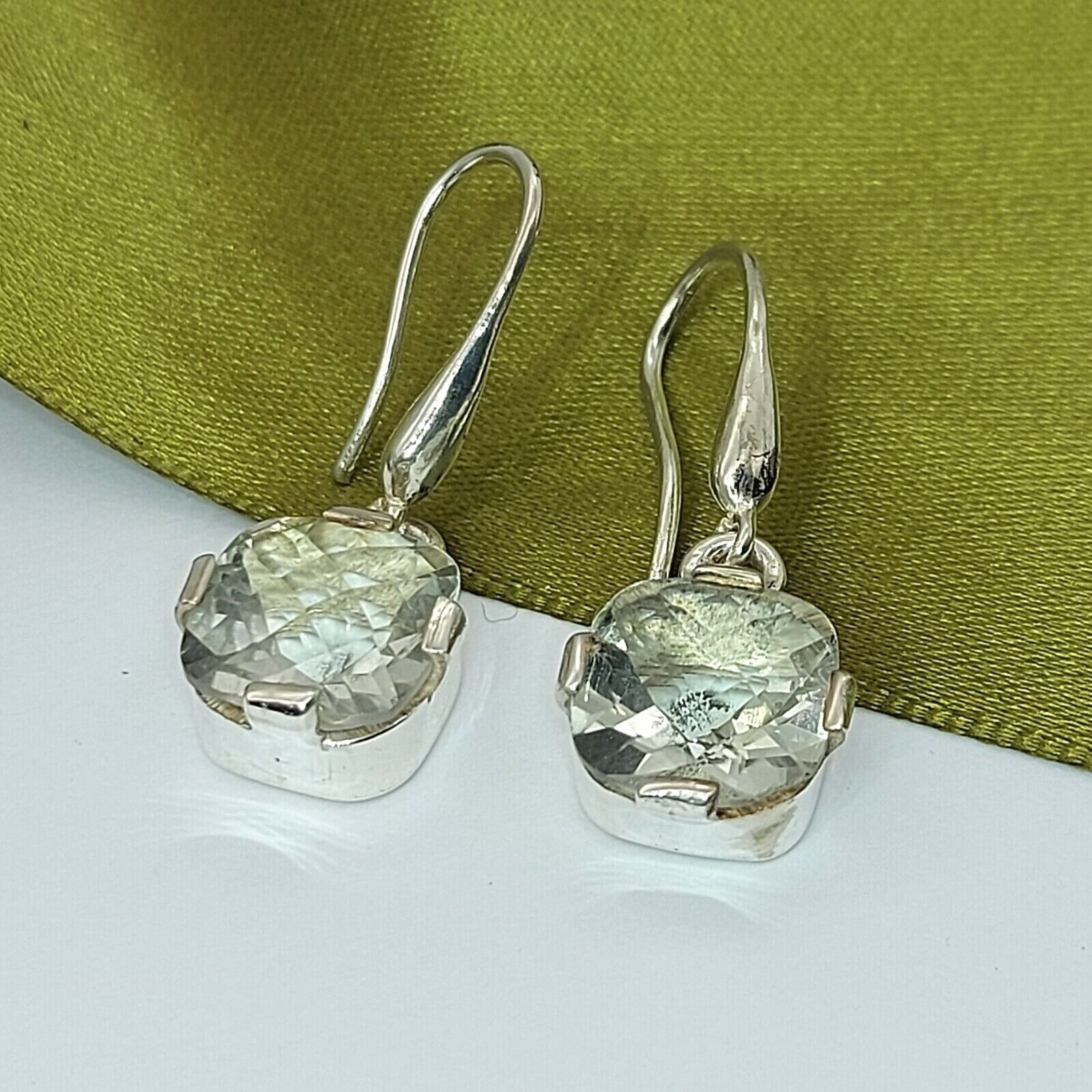 Ladies Silver Earrings (925) Sterling Silver Drop Dangle Blue Stone Earrings