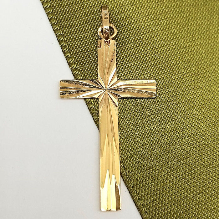 Ladies Yellow Gold 9ct (375, 9K) Italian Starburst Diamond Cut Cross Pendant