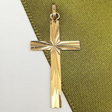 Load image into Gallery viewer, Ladies Yellow Gold 9ct (375, 9K) Italian Starburst Diamond Cut Cross Pendant
