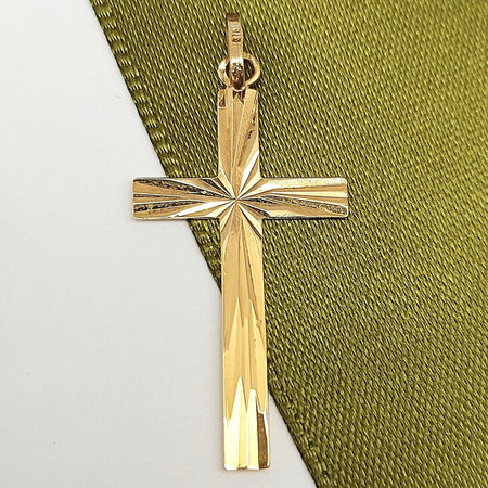 Ladies Yellow Gold 9ct (375, 9K) Italian Starburst Diamond Cut Cross Pendant