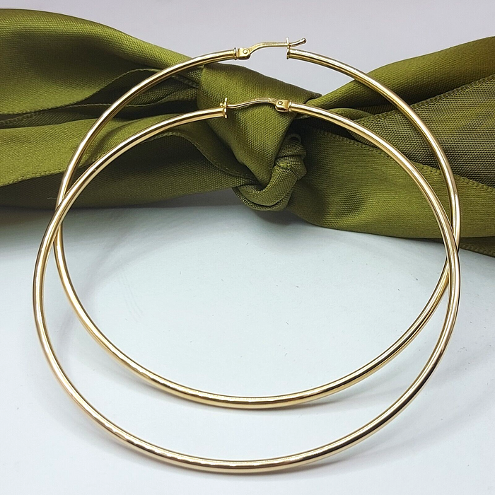Ladies Yellow Gold 14ct (585, 14K) High Quality Large Round Hoop Earrings