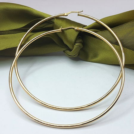 Ladies Yellow Gold 14ct (585, 14K) High Quality Large Round Hoop Earrings