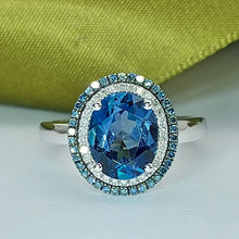 Load image into Gallery viewer, Ladies Dress Ring 14ct (585, 14K) White Gold Created Tourmaline &amp; Diamond Ring
