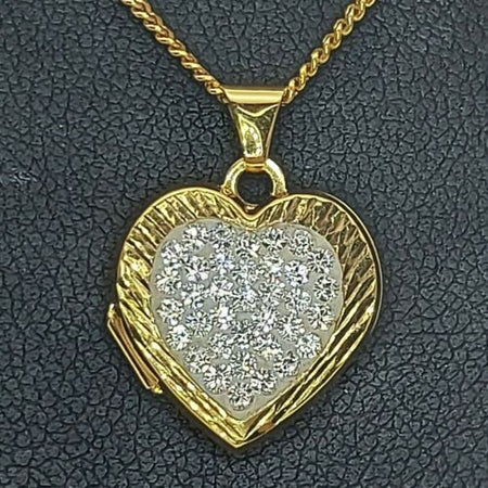 Ladies MHJ Necklace 10ct (417,10K) Yellow Gold Diamante Heart Pendant Necklace