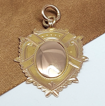 Load image into Gallery viewer, Unisex Pendant 9ct (375, 9K) Rose Gold Rare Antique Etched Shield Fob Pendant
