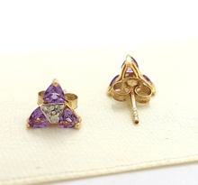 Load image into Gallery viewer, Ladies 10ct (417, 10K) Amethyst, Natural Diamond &amp; Yellow Gold Stud Earrings

