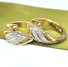 Load image into Gallery viewer, Ladies Yellow Gold 14ct (585, 14K) Unique Diamond (0.20ct) Swirl Huggie Earrings
