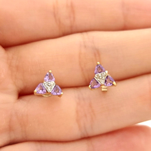 Load image into Gallery viewer, Ladies 10ct (417, 10K) Amethyst, Natural Diamond &amp; Yellow Gold Stud Earrings
