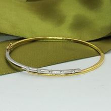 Load image into Gallery viewer, Ladies Bangle 9ct (375, 9K) Two Tone Gold Diamond (25pts) Oval Bangle
