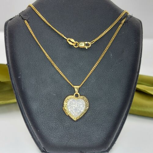 Ladies MHJ Necklace 10ct (417,10K) Yellow Gold Diamante Heart Pendant Necklace