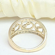 Load image into Gallery viewer, Ladies Yellow Gold 10ct (417,10K) MHJ Infinity Heart ring with Diamonds (15pts)
