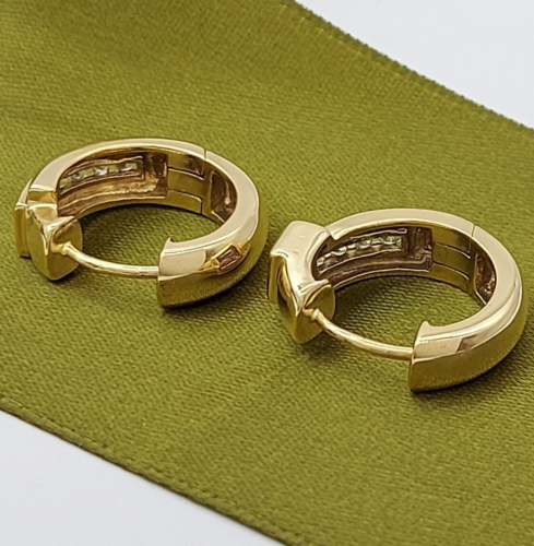 Ladies 9ct (375,9K) Real Solid Gold Amethyst 25pts Diamond Huggie Earrings