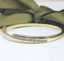 Load image into Gallery viewer, Ladies Bangle 9ct (375, 9K) Two Tone Gold Diamond (25pts) Oval Bangle
