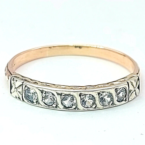 Ladies Tri-Tone Gold 9ct (375,9k) Vintage Floral Design Diamantes Dress Ring