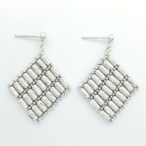 Ladies Earrings 14ct (585,14K) White Gold Movable Diamond Cut Dangle Earrings