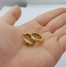 Load image into Gallery viewer, Ladies 9ct (375,9K) Real Solid Gold Amethyst 25pts Diamond Huggie Earrings
