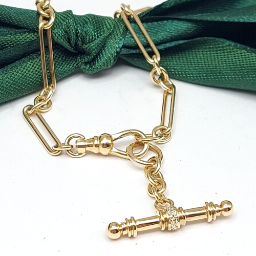 Ladies Yellow Gold 9ct (375, 9K) High Quality T-Bar Fancy Link Diamond Bracelet