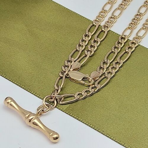 Ladies Yellow Gold 9ct (375,9K) Rare Antique Figaro Chain Pinched T-bar Necklace
