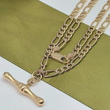 Load image into Gallery viewer, Ladies Yellow Gold 9ct (375,9K) Rare Antique Figaro Chain Pinched T-bar Necklace
