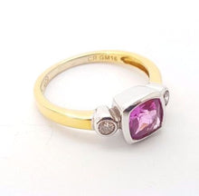 Load image into Gallery viewer, Ladies Ring 9ct (375, 9K) Yellow Gold Ladies Pink Created Sapphire Ring
