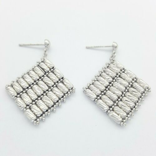 Ladies Earrings 14ct (585,14K) White Gold Movable Diamond Cut Dangle Earrings