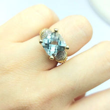 Load image into Gallery viewer, Ladies Yellow Gold 9ct (375,9k) Vintage Aquamarine &amp; Diamonds (12pts) Dress Ring
