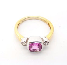 Load image into Gallery viewer, Ladies Ring 9ct (375, 9K) Yellow Gold Ladies Pink Created Sapphire Ring
