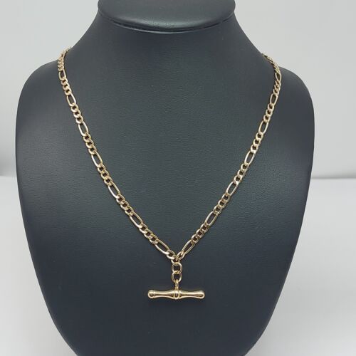 Ladies Yellow Gold 9ct (375,9K) Rare Antique Figaro Chain Pinched T-bar Necklace