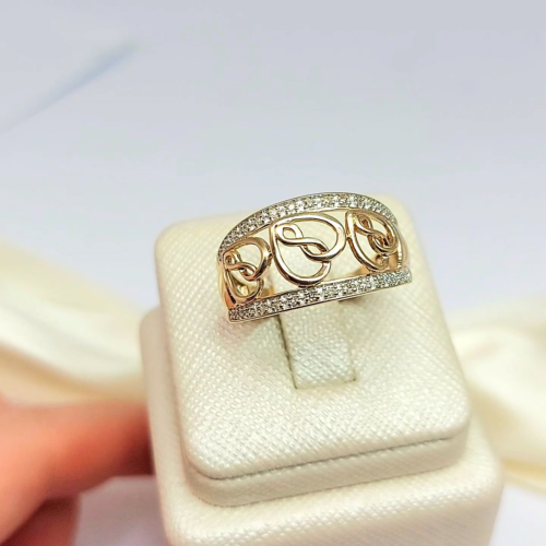 Ladies Yellow Gold 10ct (417,10K) MHJ Infinity Heart ring with Diamonds (15pts)