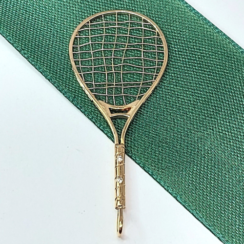 Unisex Yellow Gold 9ct (375, 9K) High Quality Mini Diamond Tennis Racket Pendant