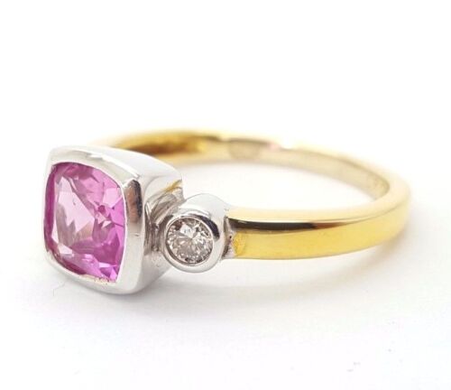 Ladies Ring 9ct (375, 9K) Yellow Gold Ladies Pink Created Sapphire Ring