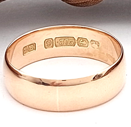 Antique Ladies 9ct (375, 9K) Rose Gold Wide Wedding Cigar Band Ring