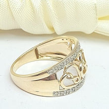 Load image into Gallery viewer, Ladies Yellow Gold 10ct (417,10K) MHJ Infinity Heart ring with Diamonds (15pts)
