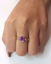 Load image into Gallery viewer, Ladies Ring 9ct (375, 9K) Yellow Gold Ladies Pink Created Sapphire Ring
