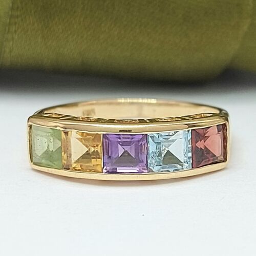 Ladies Yellow Gold 9ct (375, 9K) Multicolored Channel-Set Gemstone Stacker Ring