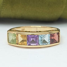 Load image into Gallery viewer, Ladies Yellow Gold 9ct (375, 9K) Multicolored Channel-Set Gemstone Stacker Ring
