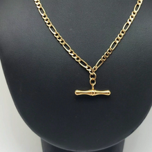 Load image into Gallery viewer, Ladies Yellow Gold 9ct (375,9K) Rare Antique Figaro Chain Pinched T-bar Necklace
