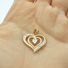 Load image into Gallery viewer, Ladies Pendant 9ct (375, 9K) Yellow Gold Diamond Chip Double Heart Pendant
