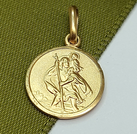 Unisex Pendant Yellow Gold 9ct (375,9k) Religious St Christopher Circle Pendant