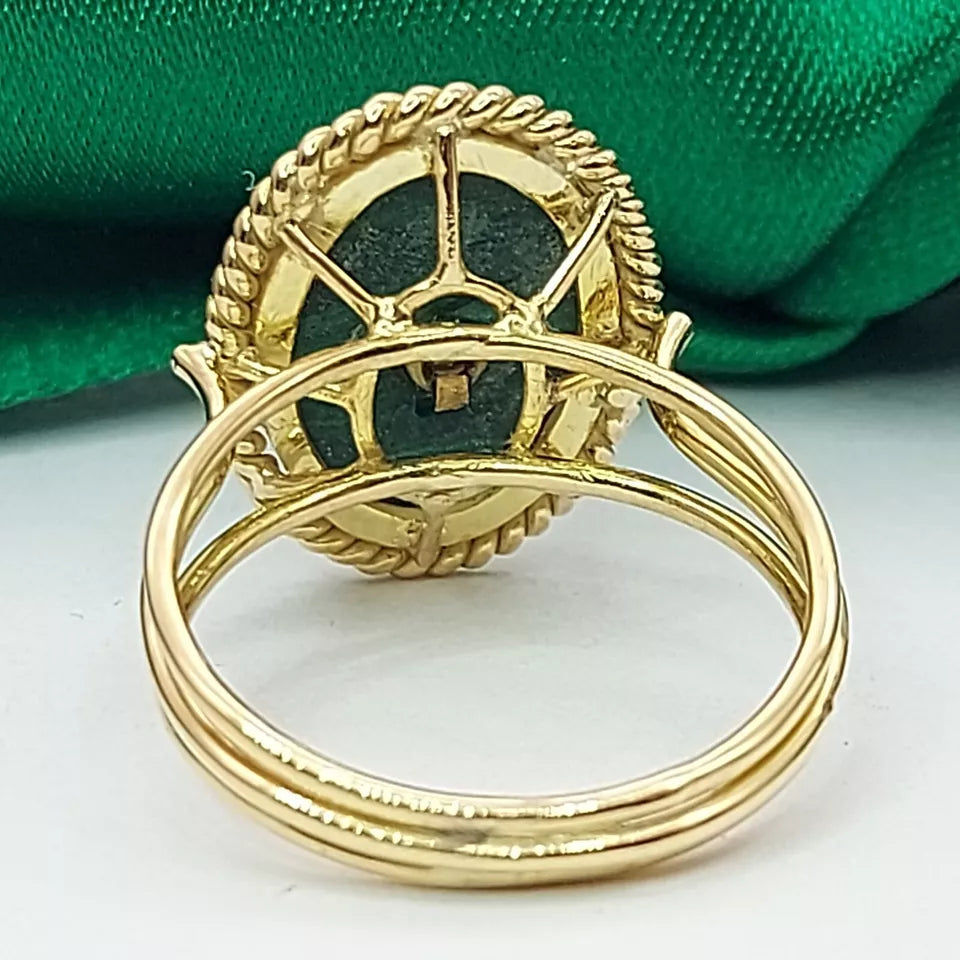 Ladies Yellow Gold 14ct (585, 14k) Oval Malachite W/ Natural Diamonds Love Ring